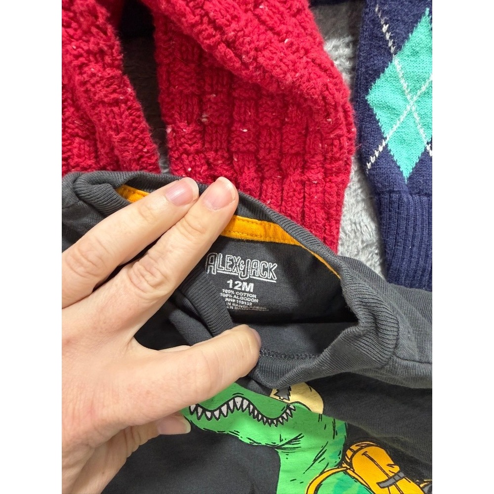 Baby Boy 12M‎ Bundle Cat & Jack Red Sweater George Argyle Vest Puffer Dinosaur - Picture 2 of 5